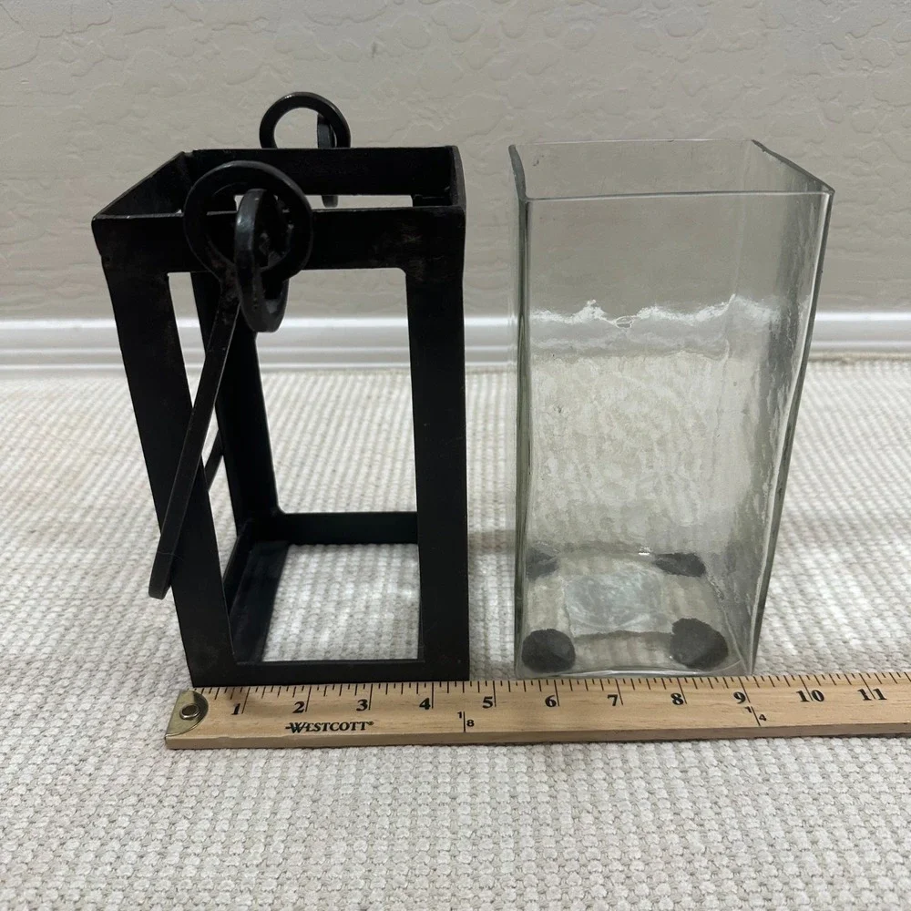 Hobby Lobby Black Metal Lantern Glass Insert Industrial‎ Farmhouse Rustic Vase